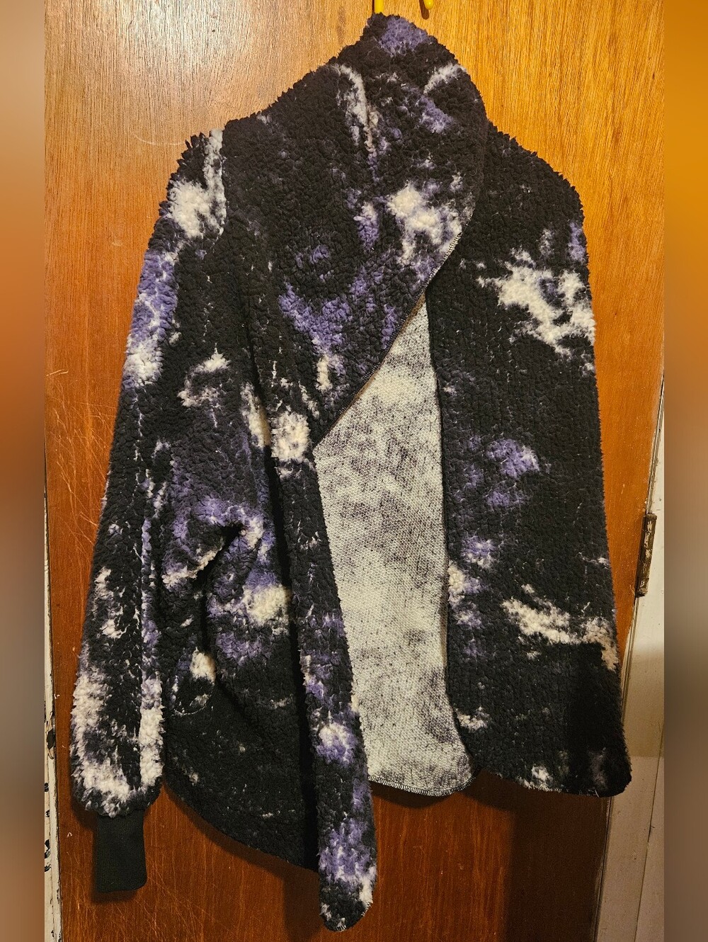 Lularoe Teddy Bear Jacket Tie Dye Size Medium Sherpa Hoodie Open Front Cardigan